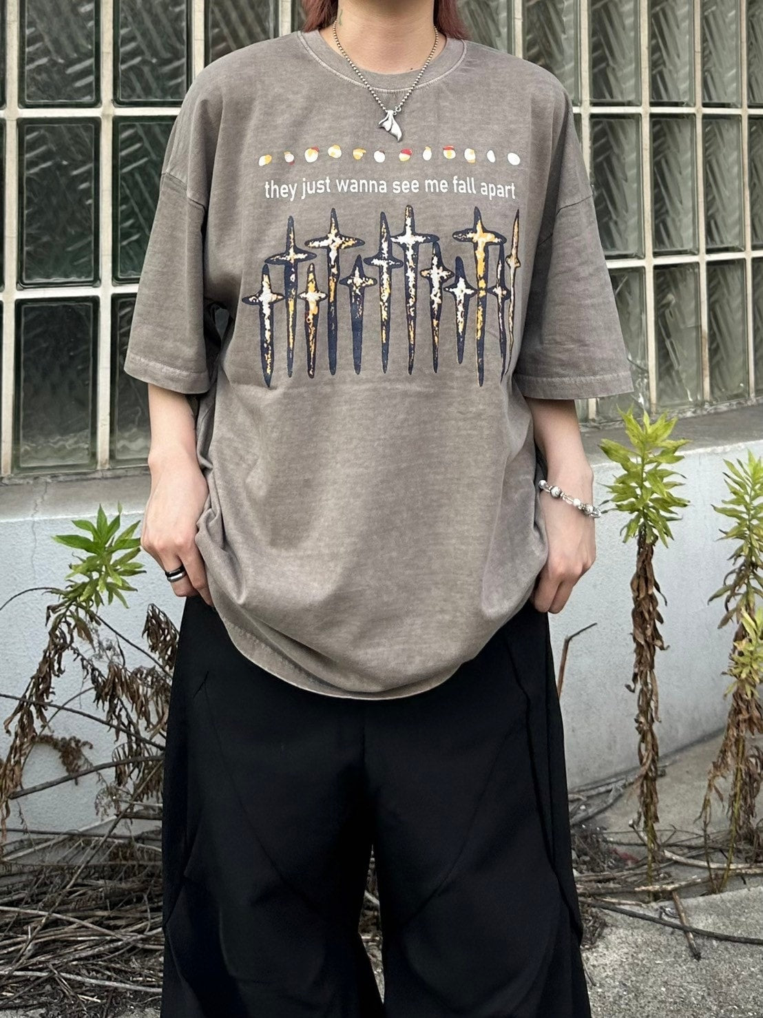 受注制【Chikashitsu +】pigment cross print t-shirt (2color)