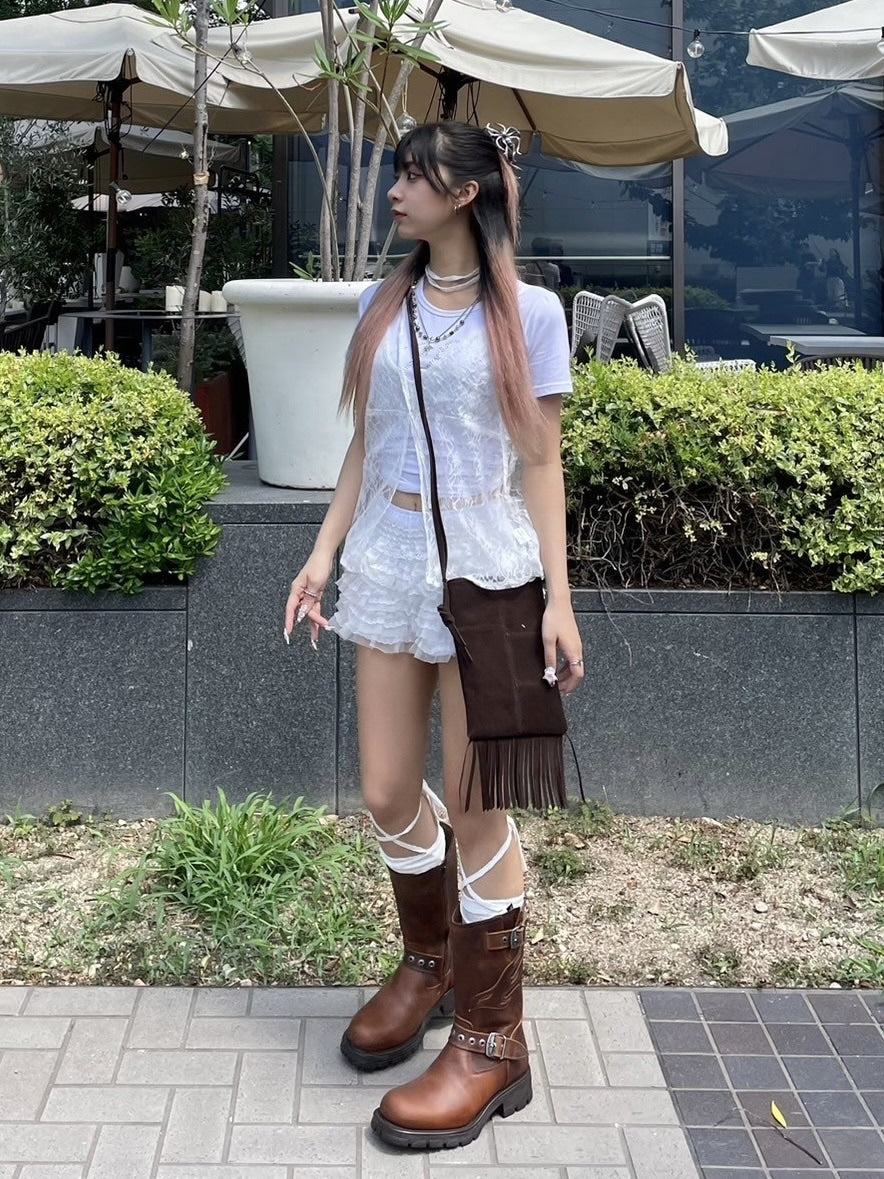 受注制【Never mind the XU】tie scarf lace tops (2color)