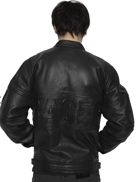 【RACER WORLDWIDE】Black Leather Embossed Jacket