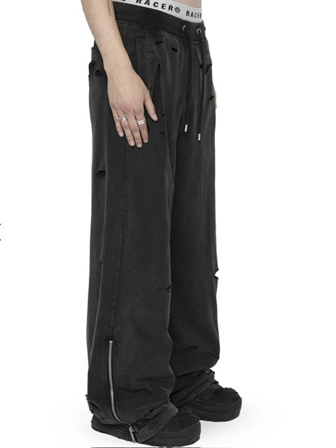 【RACER WORLDWIDE】Distressed 2 Layer Sweatpants