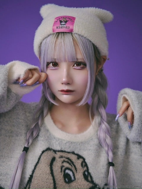 【GALFY×KUROMI】ふわふわ猫耳ニットCAP / 【ガルフィー×クロミ】ファー猫耳ニット帽子