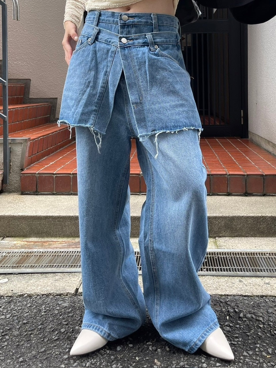 受注制【oaks】skirt layered denim pants