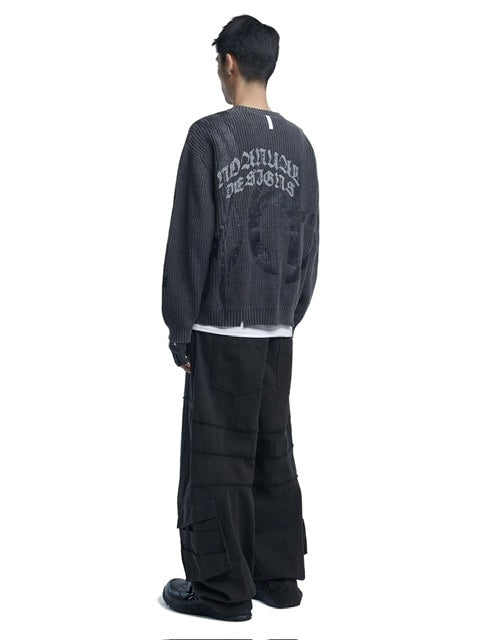 【NOMANUAL】OVERDYED TRIBAL KNIT SWEATER / 【ノーマニュアル】オーバーダイトライバルニット長袖セーター