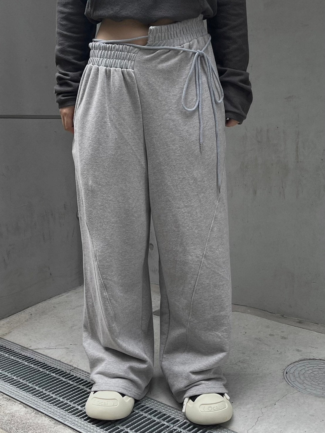 受注制【oaks】design ribbon wide sweat pants (3color)