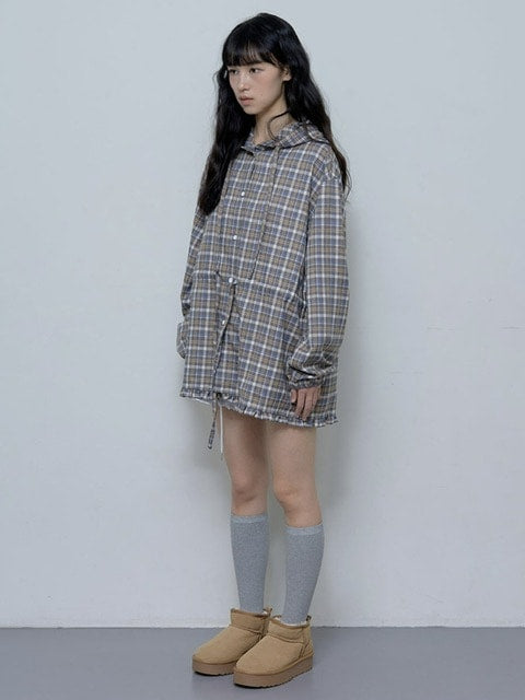 【FANCY CLUB】FRILL CHECK HOOD JACKET