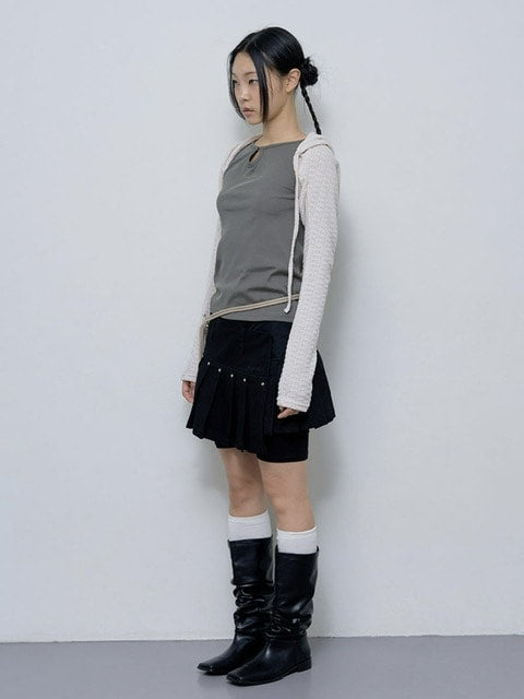 【FANCY CLUB】KNITTED HOOD BOLERO SET UP / 【ファンシークラブ】タンクトップ長袖ニットボレロセットアップ