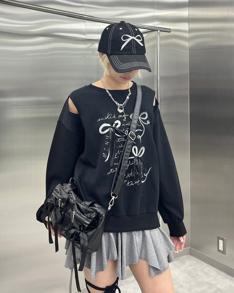 受注制【nmtc +】ribbon design sweat shirts (2color) / 【エヌエムティーシープラス】リボンデザイン長袖スウェット