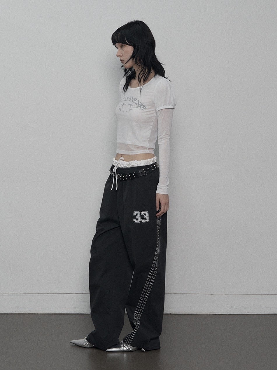 【SETUP-EXE】MESH LAYERED TOP / 【セットアップエグゼ】メッシュレイヤードロゴプリント長袖Tシャツ