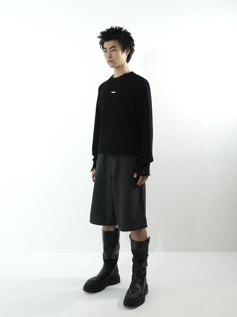 【CS】mock neck damage knit (black)