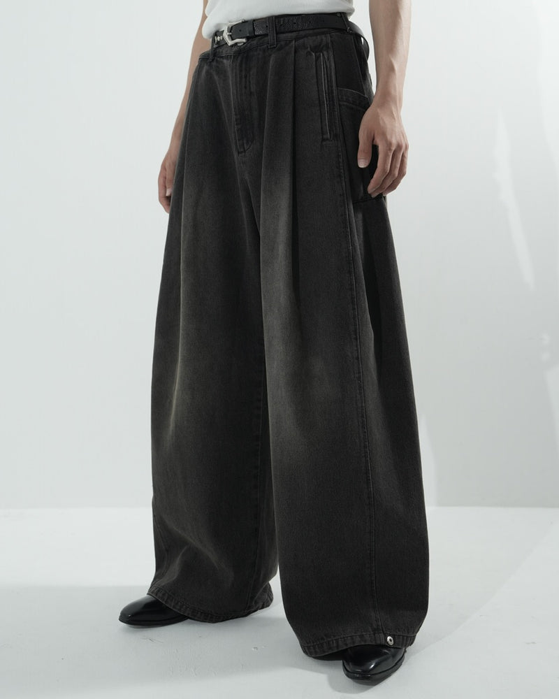 【CS】side tuck drape denim pants (dark brown)