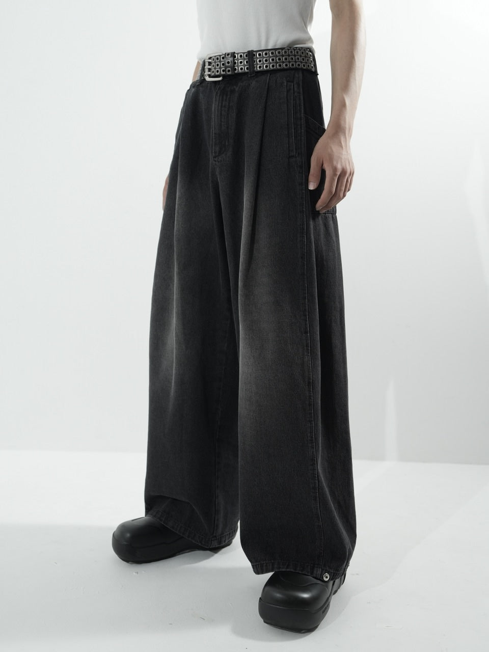 【CS】side tuck drape denim pants (black)