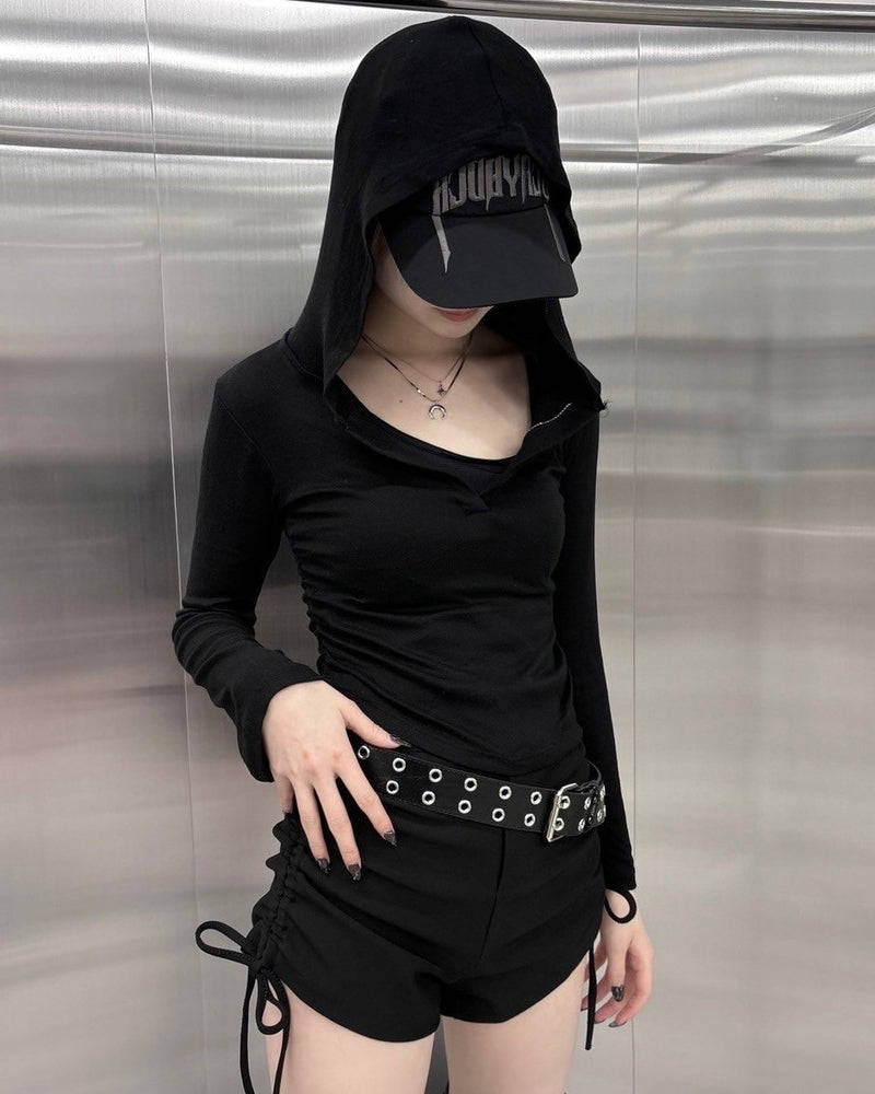受注制【nmtc +】crop shirring hooded long sleeve (3color)