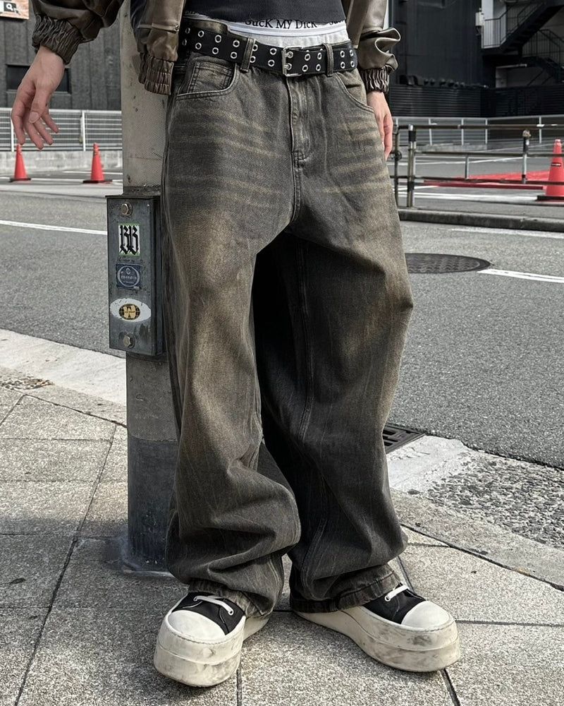 大阪店WEB限定受注制【Chikashitsu +】vintage wash wide denim pants (brown)