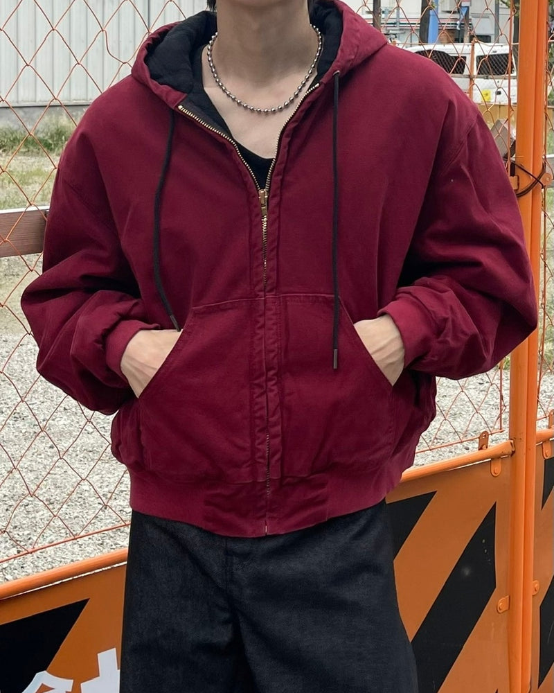 受注制【Chikashitsu +】cropped hooded work blouson (2color) / 【チカシツプラス】クロップドフードジップアップパーカーワーク長袖ブルゾン