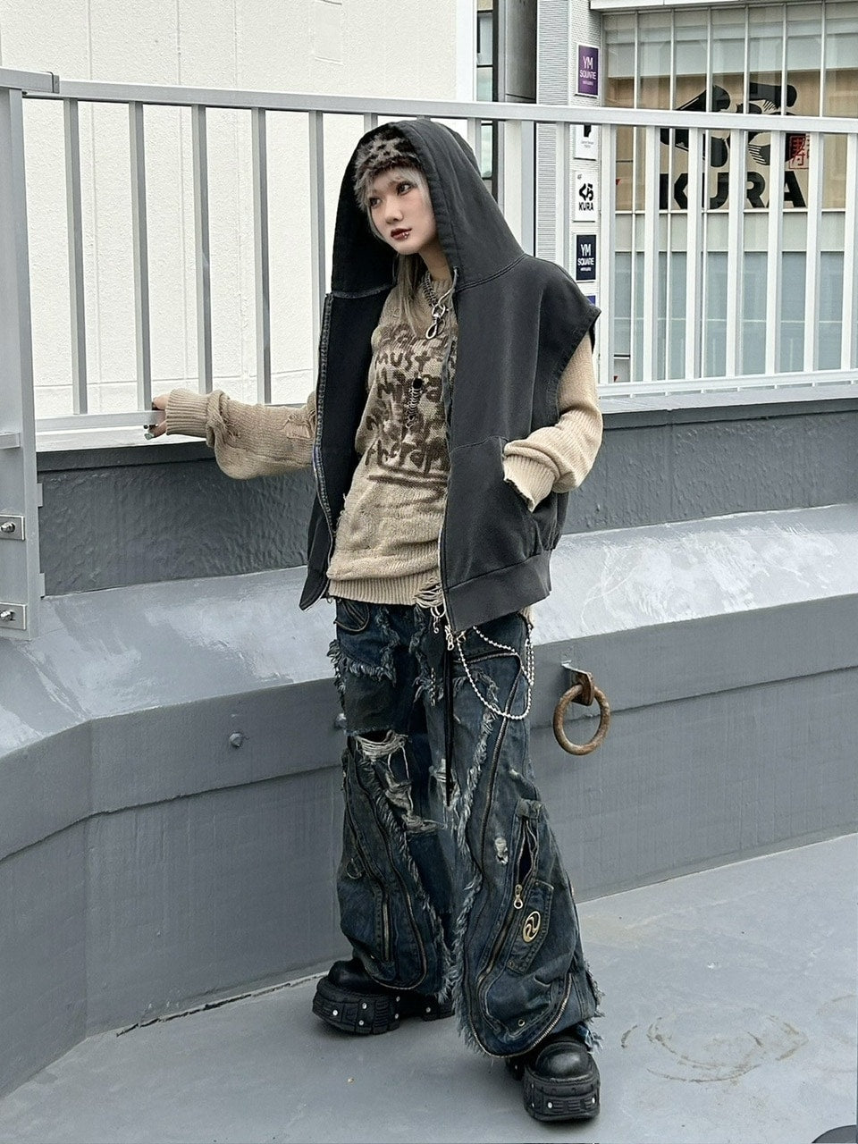 受注制【Never mind the XU】mohair leopard beanie (2color) / 【ネバーマインドザエックスユー】モヘアファーレオパードニット帽子