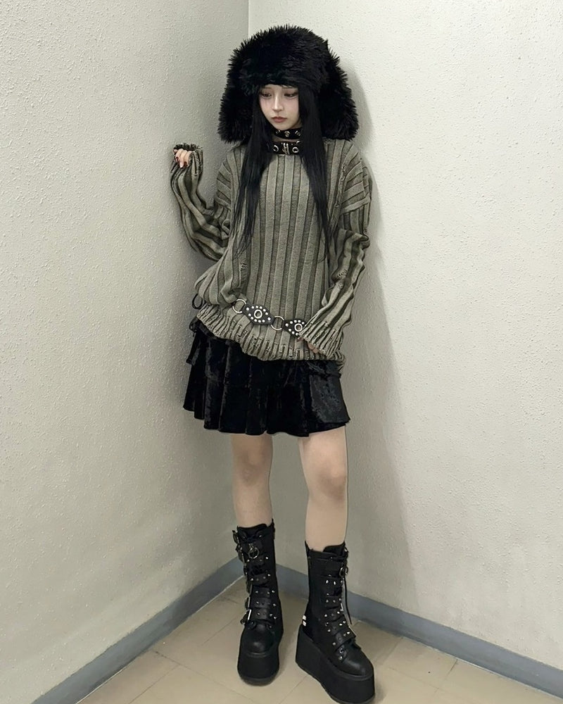 受注制【Never mind the XU】dyeing damage knit (2color) / 【ネバーマインドザエックスユー】ダメージ長袖ニット