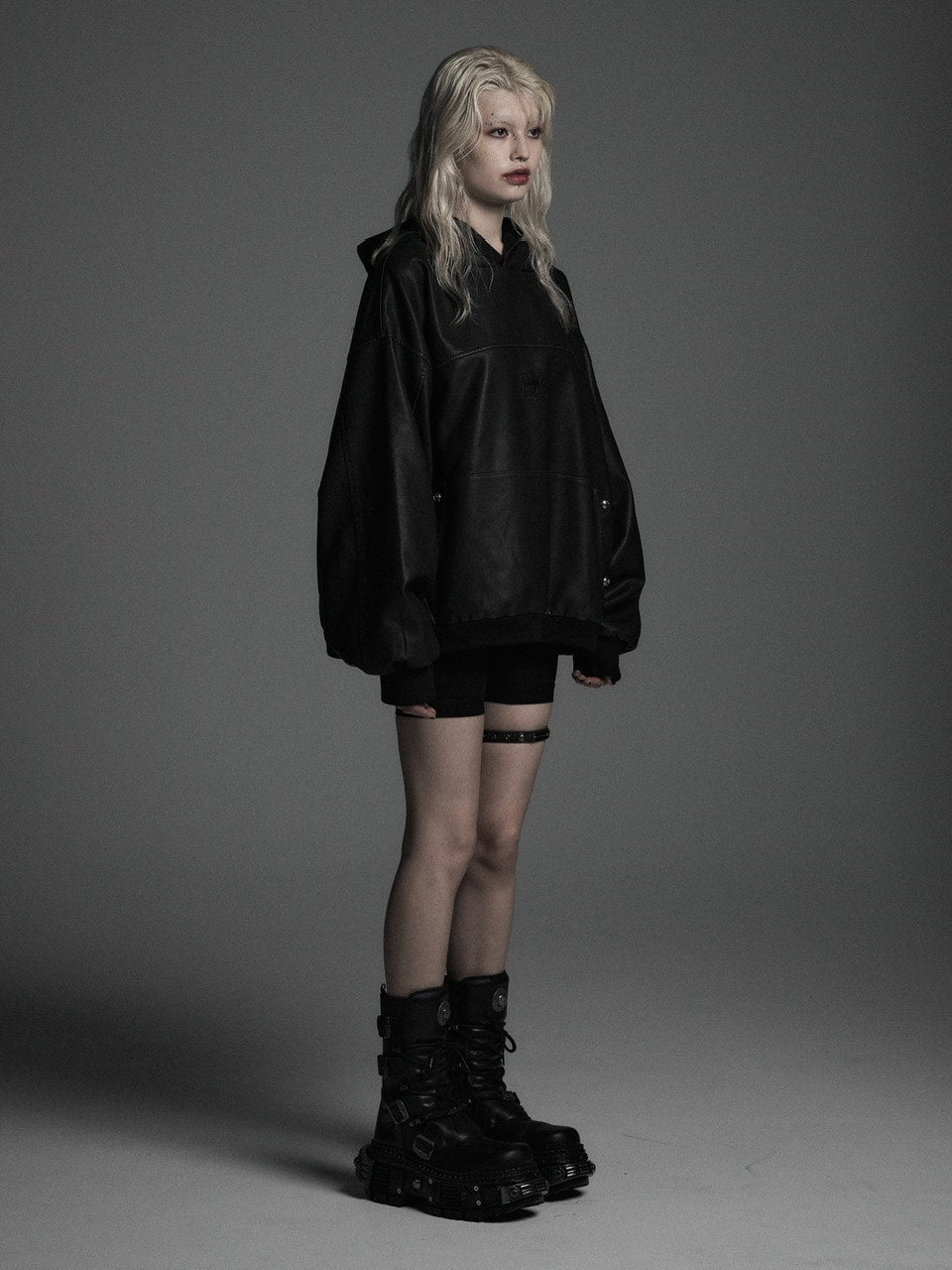 【Rosen Kreuz】VINTAGE LEATHER SHIRRING HOODIE