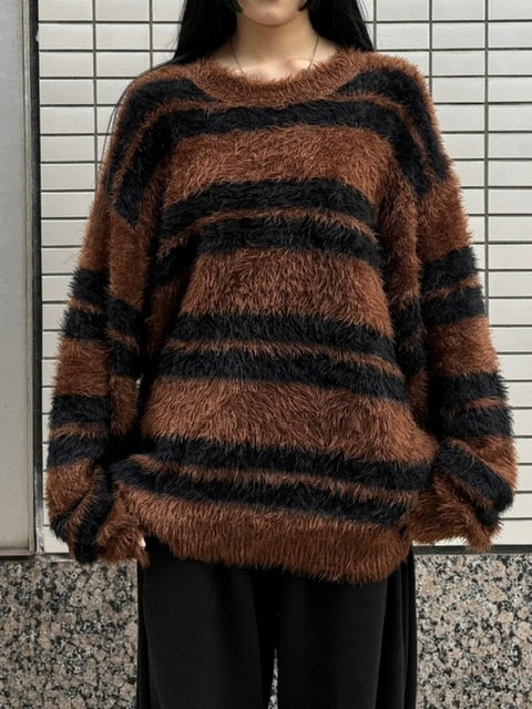 受注制【Chikashitsu +】hairy border knit (3color) / 【チカシツプラス】ヘイリーボーダーニット