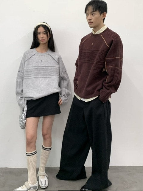 【ARCH by ROARINGWILD】Pattern Contrasting Decorative Thread Wool Sweater