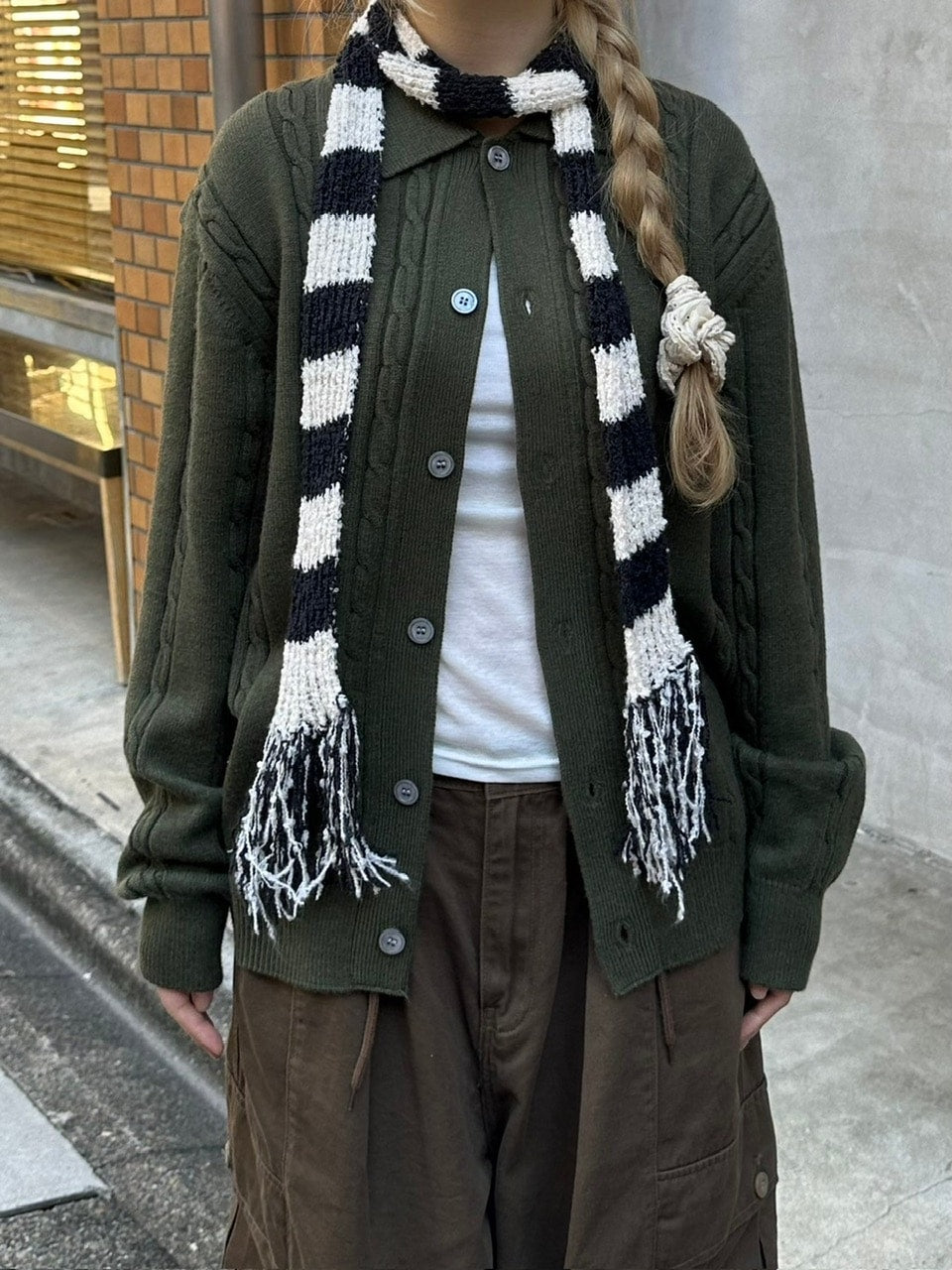 受注制【Chikashitsu +】cable lib knit cardigan (3color)