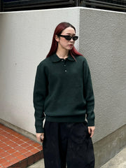 受注制【Chikashitsu +】wool touch lib knit polo (4color) / 【チカシツプラス】ウールタッチリブ長袖ニット