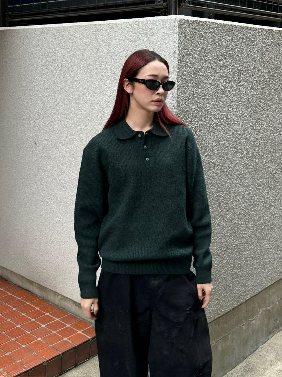 受注制【Chikashitsu +】wool touch lib knit polo (4color) / 【チカシツプラス】ウールタッチリブ長袖ニット