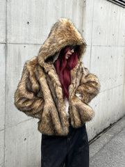 受注制【Chikashitsu +】hooded cropped fur blouson (2color)