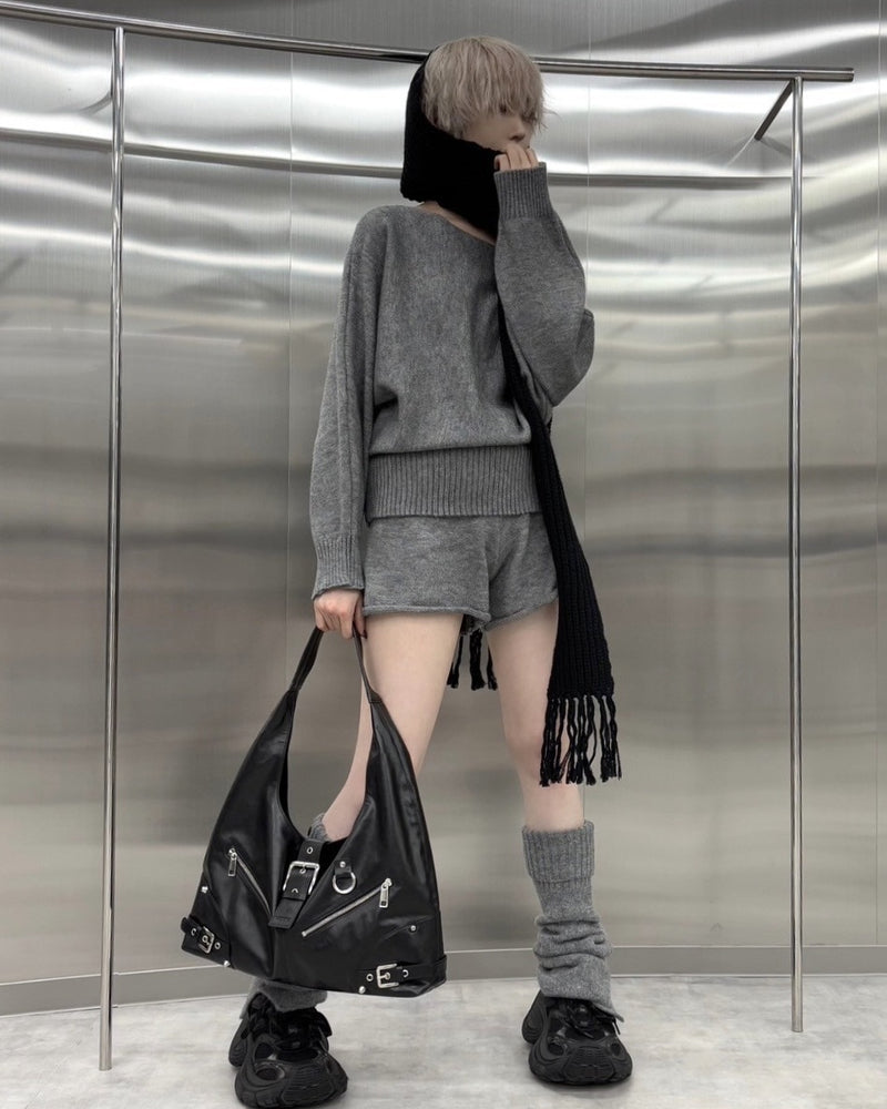 【nmtc +】one shoulder knit and shorts set (4color)
