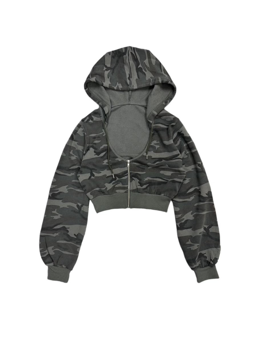受注制【Never mind the XU】camouflage crop hoodie (2color)