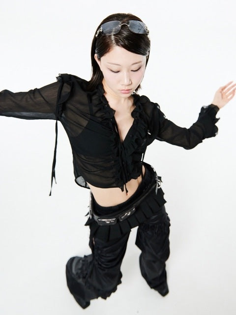 【HOLY NUMBER 7】lace ruffle strap blouse