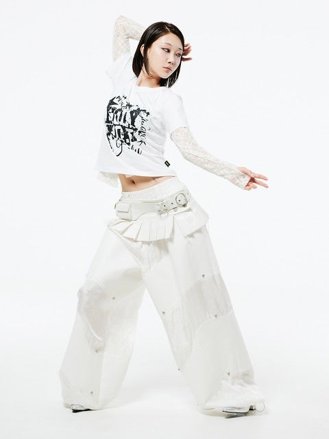 【HOLY NUMBER 7】lace strap holly emblem blouse