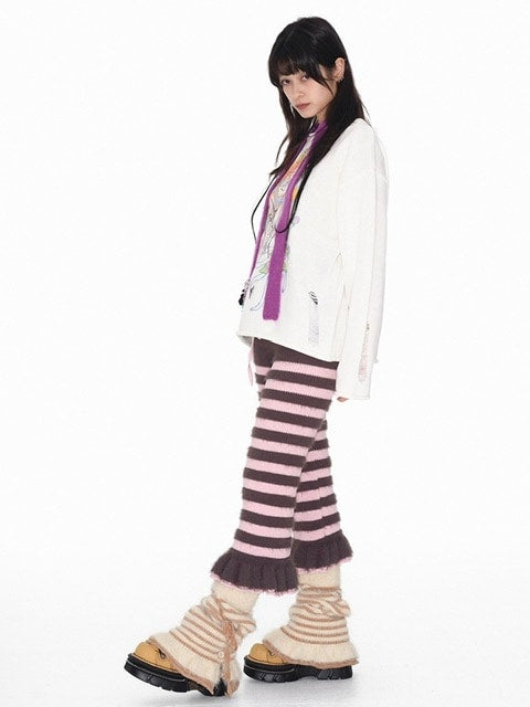 【YOUTHBATH】Fluffy stripe cropped knit pants