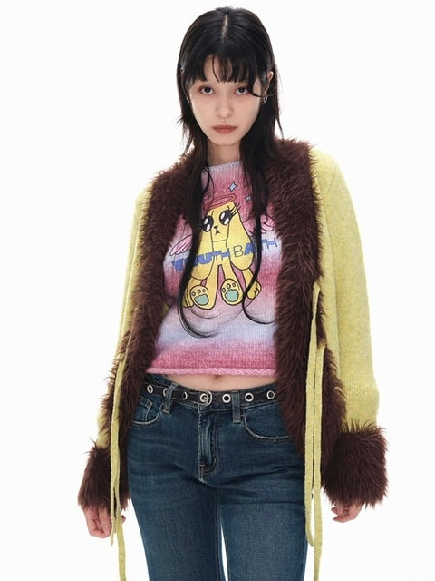 【YOUTHBATH】Fur collar cardigan