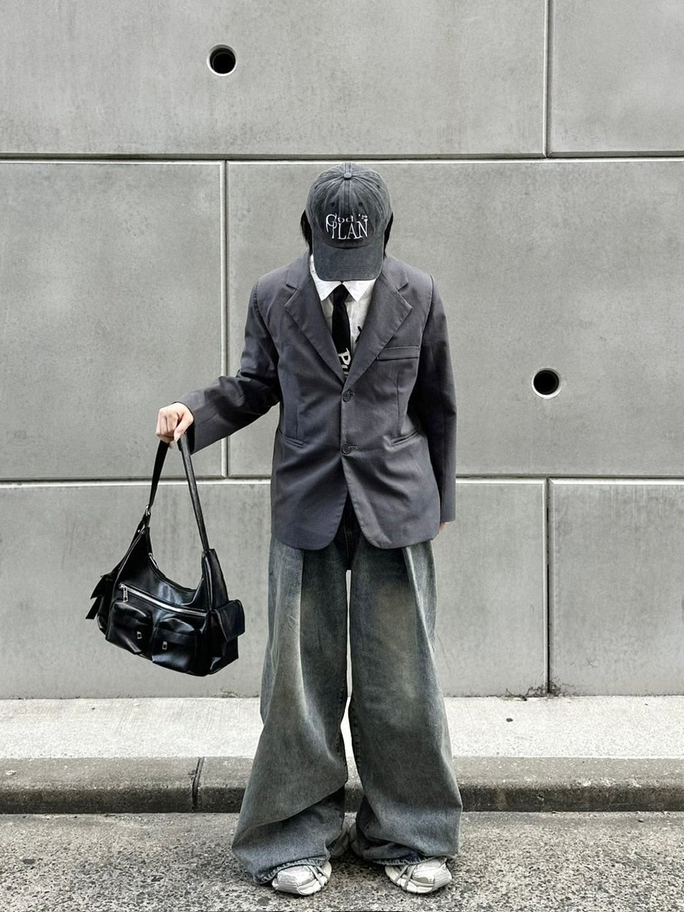 国際配送【LUV CODE】washed denim tuck wide pants