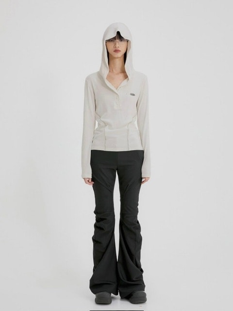 【FLAREUP】Button Up Lace Hoodie / 【フレアアップ】ボタンアップレースフードロングTシャツ