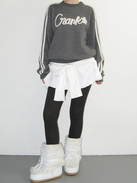 【CRANK】ANGORA LINE FLOWER KNITWNAR / 【クランク】アンゴララインフラワーロゴ長袖ニット