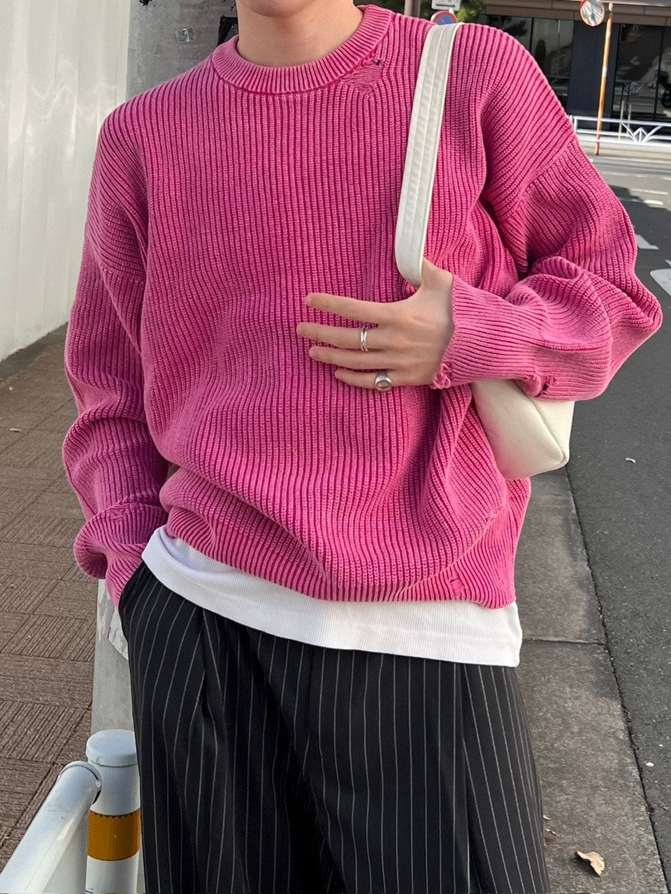 【Chikashitsu +】vintage wash damage knit (3color) / 【チカシツプラス】ビンテージウォッシュダメージ長袖ニット