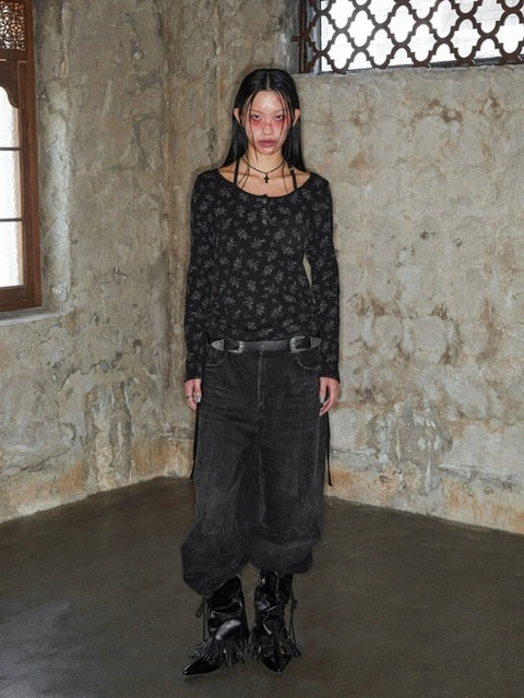 【NOT KNOWING】ROSE HALTER STRAP TOP / 【ノットノーイング】ローズホルターネックストラップ長袖トップス