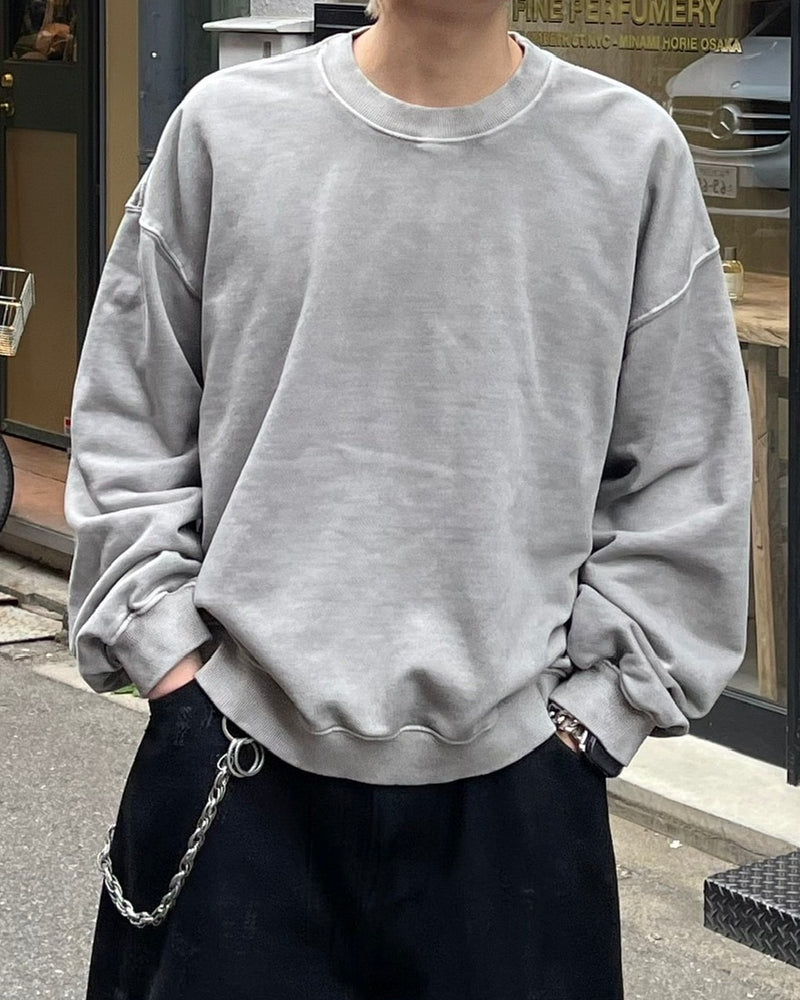 受注制【Chikashitsu +】cropped washing sweat (4color) / 【チカシツプラス】ウォッシングクロップ長袖スウェットシャツ