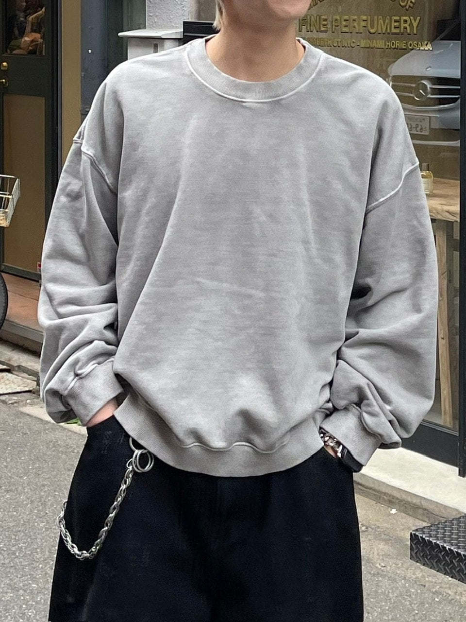受注制【Chikashitsu +】cropped washing sweat (4color) / 【チカシツプラス】ウォッシングクロップ長袖スウェットシャツ