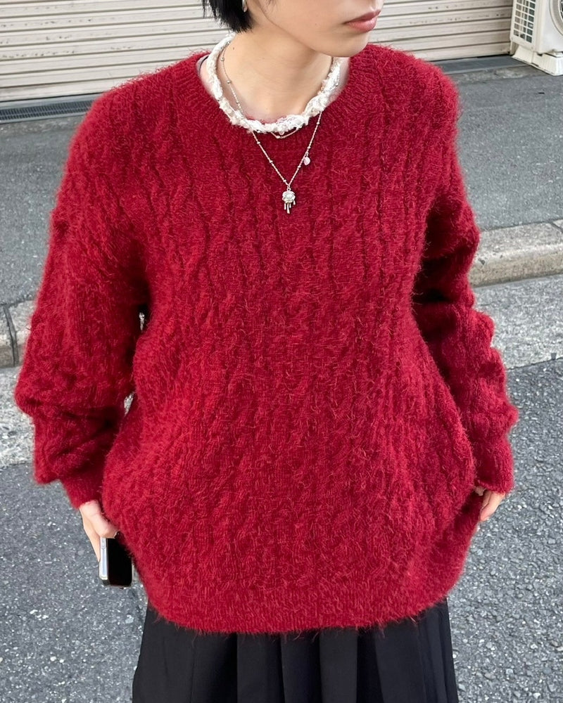受注制【Chikashitsu +】angora like cable knit (3color)