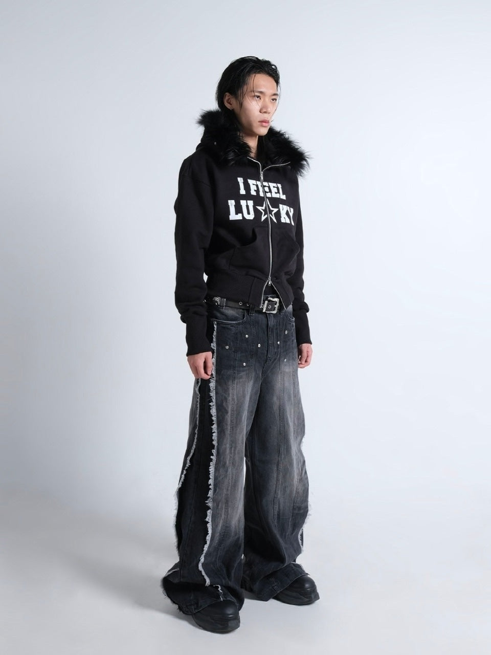 【IFEELLUCKY】Lucky fur hood zip up / 【アイフィールラッキー】ラッキーファーフードジップアップパーカー