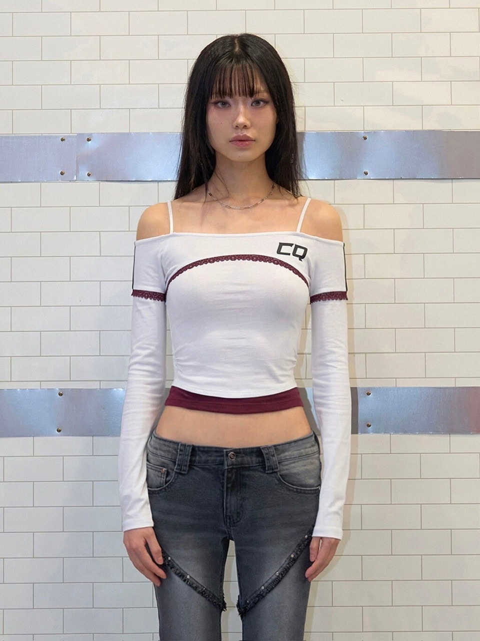 【CHERRYQUIRI】lace layered off shoulder sleeve