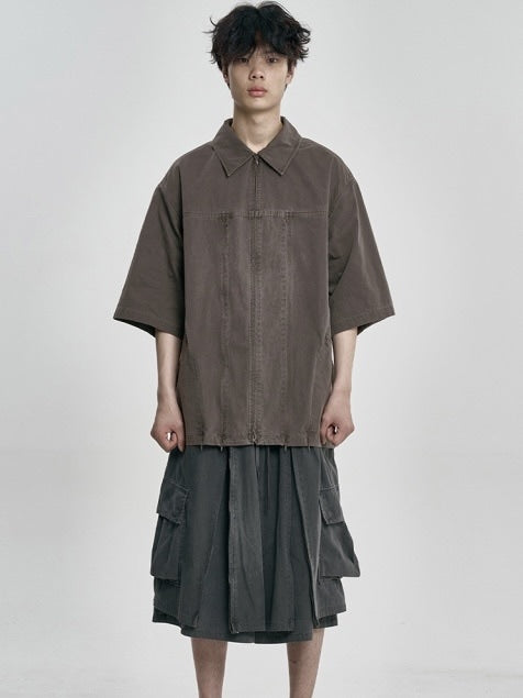 【AJOBYAJO】Paneled Zip-Up Shirt