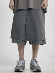 【AJOBYAJO】Washed Layered Skirt Shorts