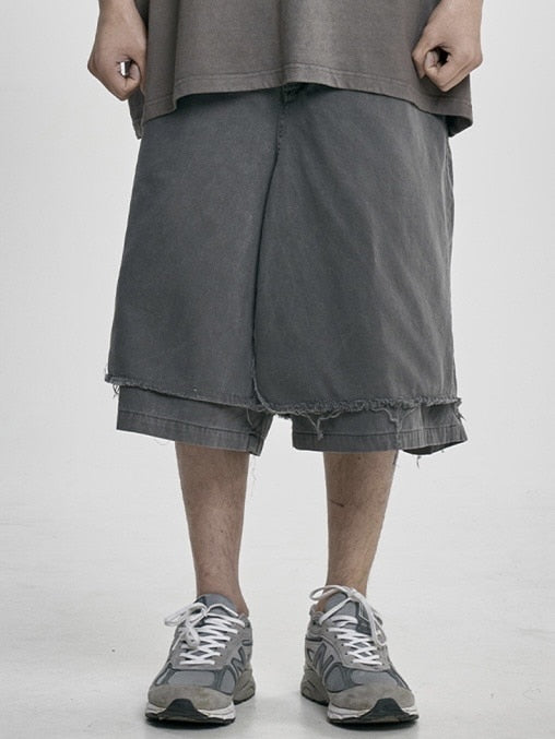 【AJOBYAJO】Washed Layered Skirt Shorts