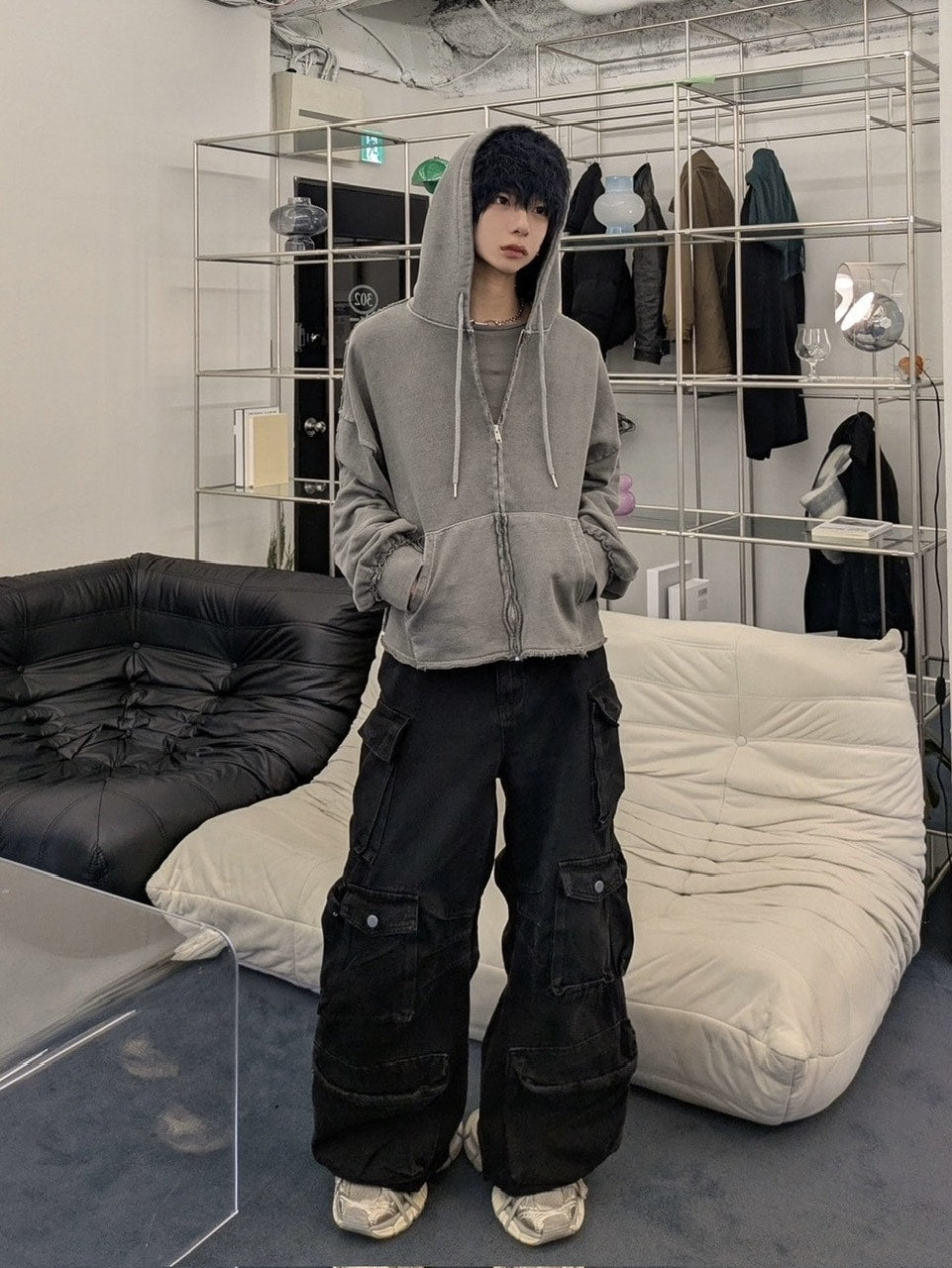 受注制【LUV CODE】pigment cropped zip up hoodie (2color)