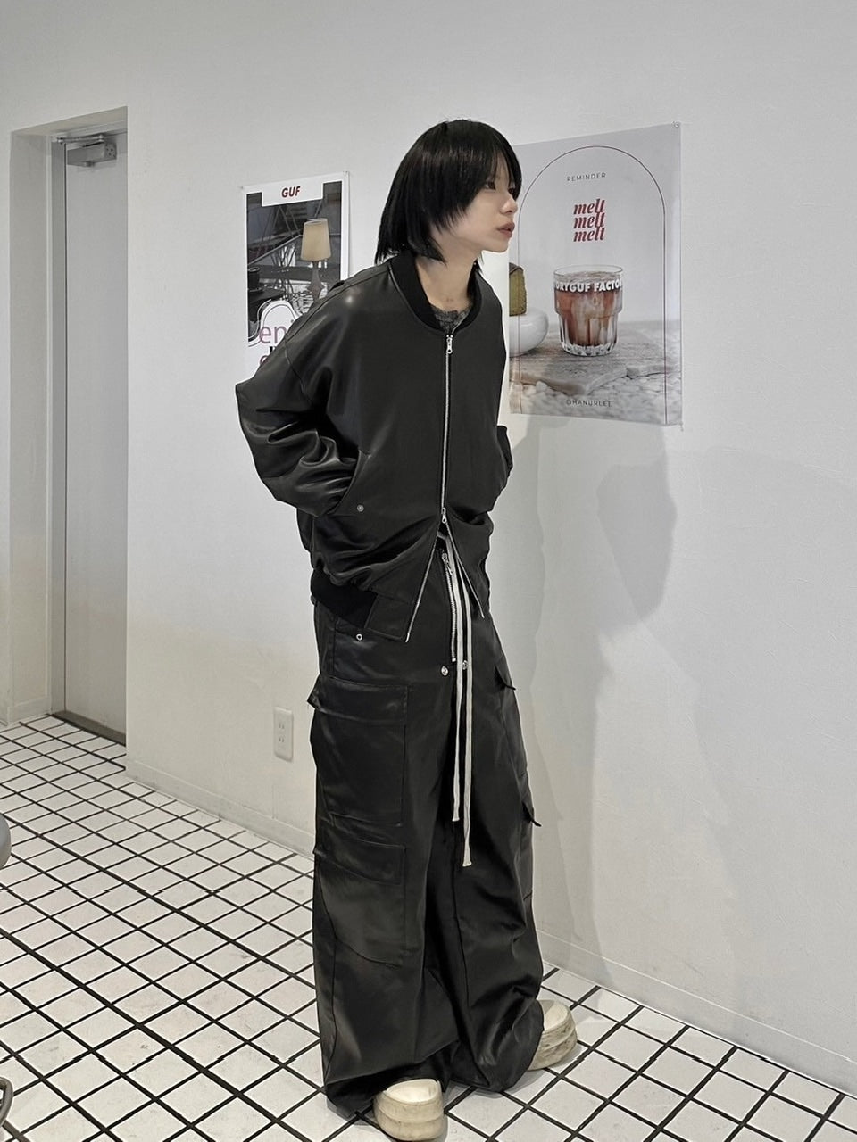 国際配送【LUV CODE】double zip up leather jacket