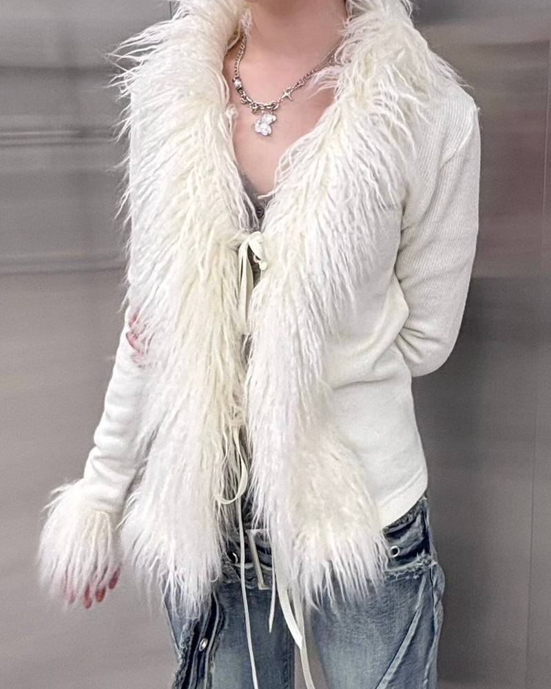 受注制【nmtc +】fur cardigan (4color) / 【エヌエムティーシープラス】ファー長袖カーディガン