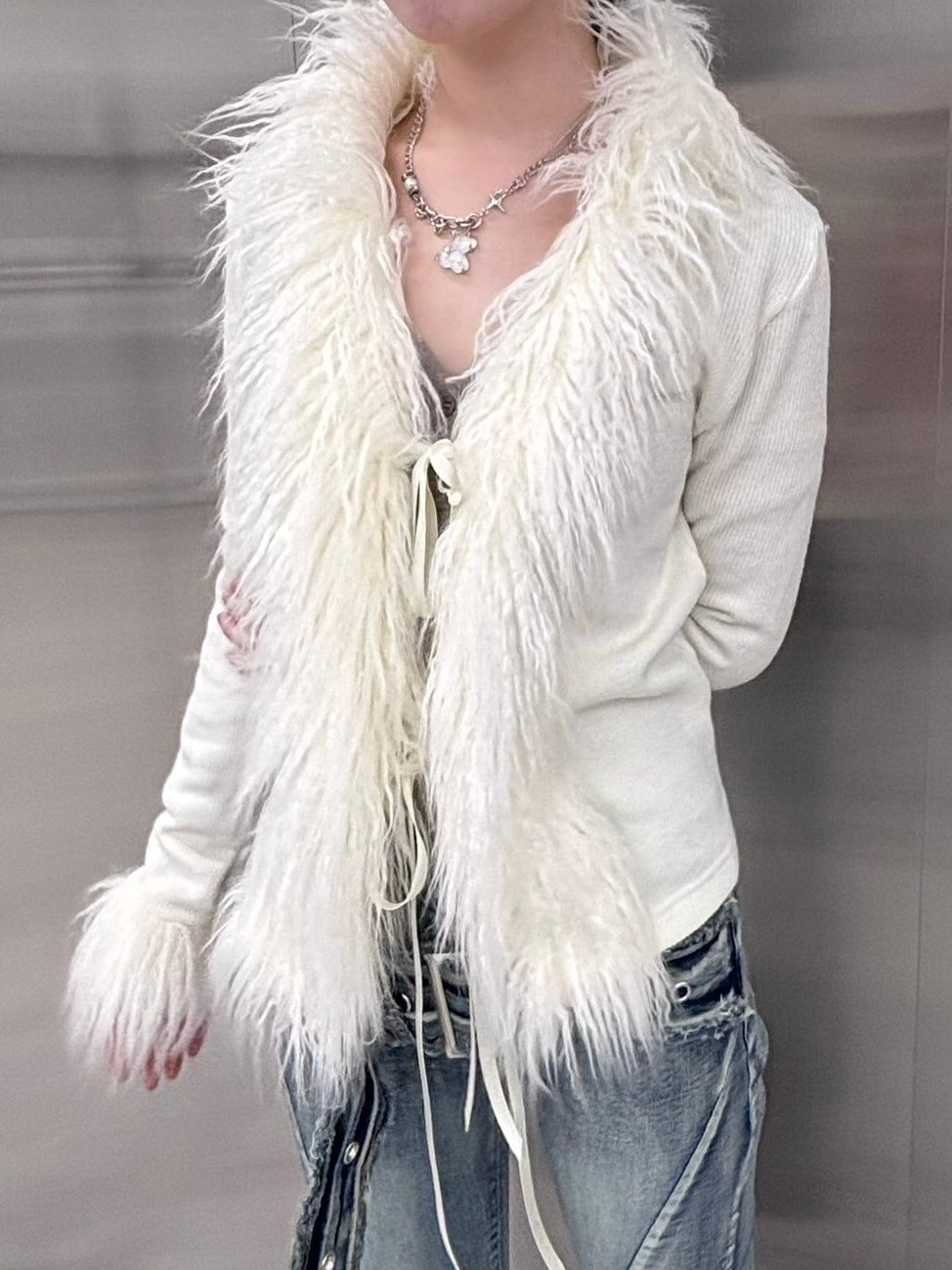 受注制【nmtc +】fur cardigan (4color) / 【エヌエムティーシープラス】ファー長袖カーディガン